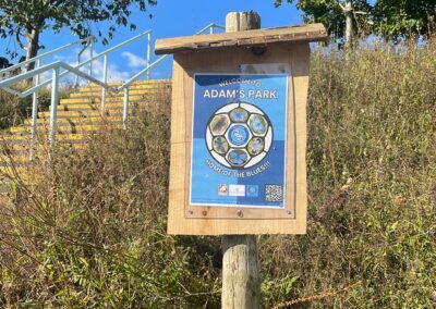 Mini home of the blues sign in car park
