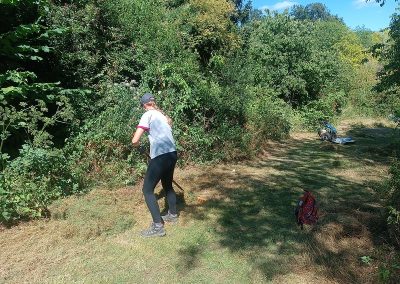 Young person raking